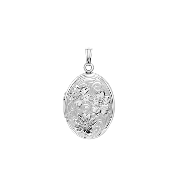 Embossed Oval Locket in Sterling Silver with Optional Engraving (30 x 17 mm)