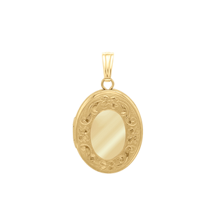 Hand Engraved Design Oval Locket in 14K Gold Filled with Optional Engraving (23 x 13 mm)