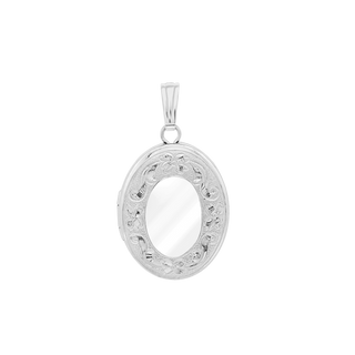 Hand Engraved Design Oval Locket in Sterling Silver with Optional Engraving (23 x 14 mm)