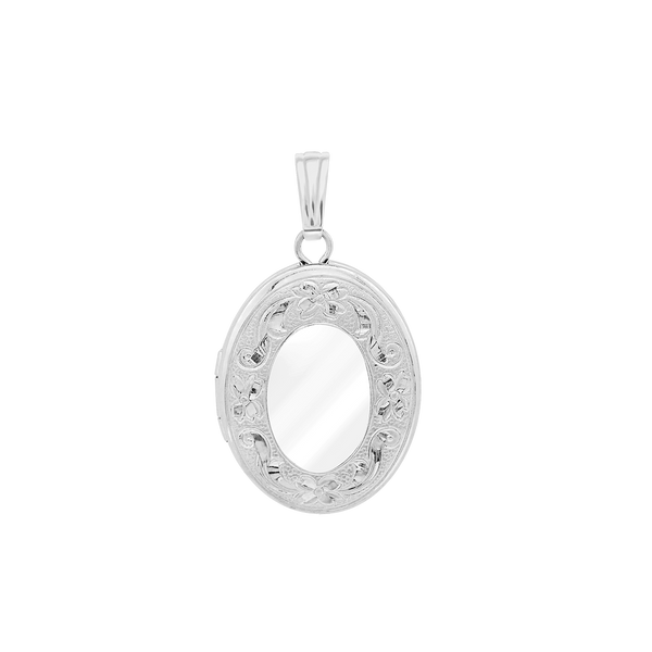 Hand Engraved Design Oval Locket in Sterling Silver with Optional Engraving (23 x 14 mm)