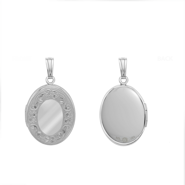 Hand Engraved Design Oval Locket in Sterling Silver with Optional Engraving (23 x 14 mm - 30 x 17 mm)