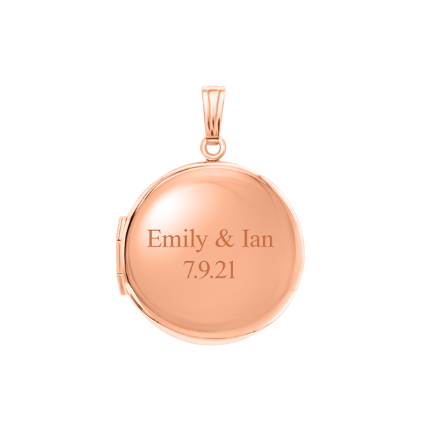 Plain Round Locket in Sterling Silver 18K Pink Gold Finish with Optional Engraving (14 mm - 32 mm)