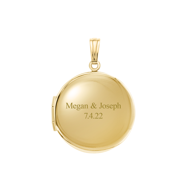 Plain Round Locket in Sterling Silver 18K Yellow Gold Finish with Optional Engraving (14 mm - 32 mm)