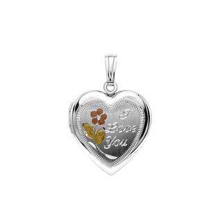 Tri-Color & Hand Engraved Design Heart Locket in Sterling Silver with Optional Engraving (28 x 19 mm)