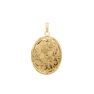 Hand Engraved Design Oval Locket in 14K Gold Filled with Optional Engraving (38 x 23 mm)