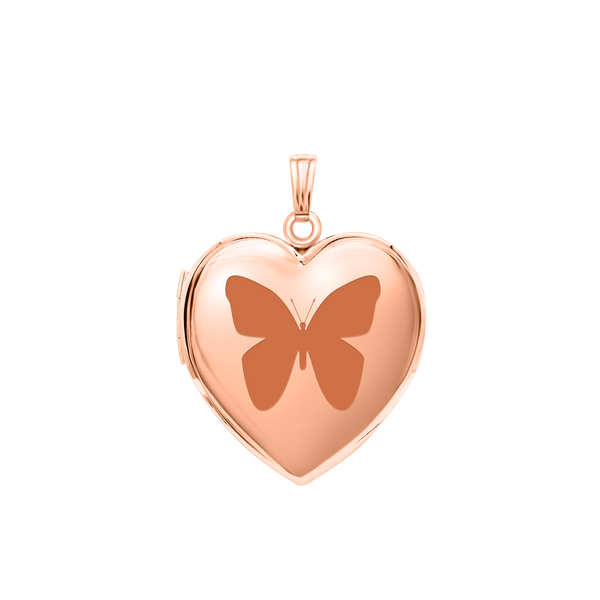 Plain Heart Locket in Sterling Silver 18K Pink Gold Finish with Optional Engraving (22 x 15 mm - 34 x 26 mm)