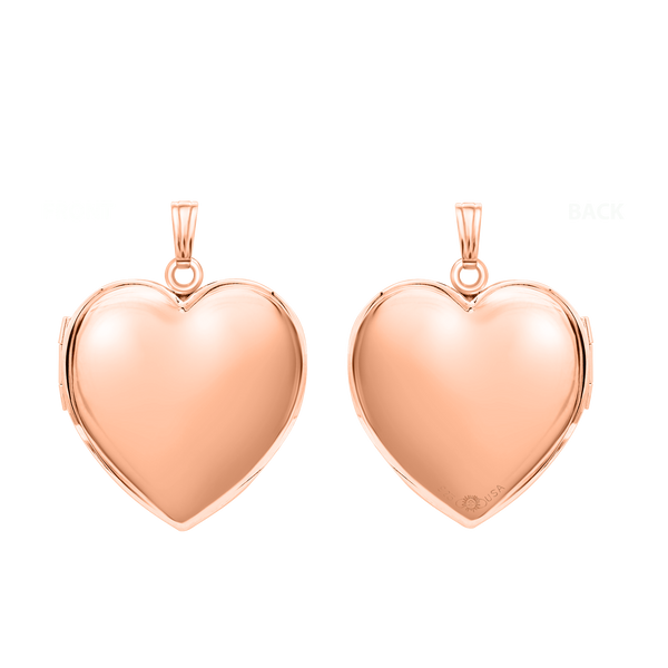 Plain Heart Locket in Sterling Silver 18K Pink Gold Finish with Optional Engraving (22 x 15 mm - 34 x 26 mm)