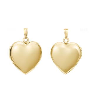 Plain Heart Locket in Sterling Silver 18K Yellow Gold Finish with Optional Engraving (22 x 15 mm - 34 x 26 mm)