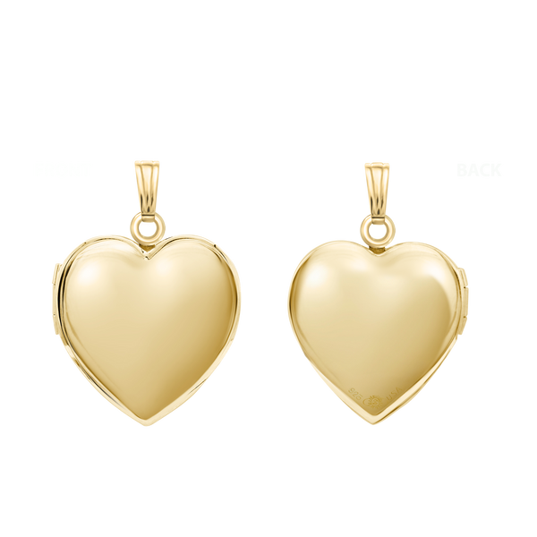 Plain Heart Locket in Sterling Silver 18K Yellow Gold Finish with Optional Engraving (22 x 15 mm - 34 x 26 mm)