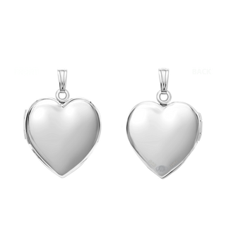 Plain Heart Locket in Sterling Silver with Optional Engraving (22 x 15 mm - 34 x 26 mm)