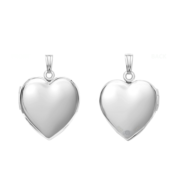 Plain Heart Locket in Sterling Silver with Optional Engraving (22 x 15 mm - 34 x 26 mm)