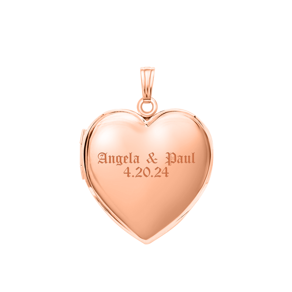 Plain Heart Locket in Sterling Silver 18K Pink Gold Finish with Optional Engraving (22 x 15 mm - 34 x 26 mm)