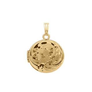 Hand Engraved Design Round Locket in 14K Gold Filled with Optional Engraving (20 x 14 mm)