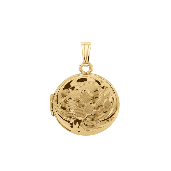 Hand Engraved Design Round Locket in 14K Gold Filled with Optional Engraving (20 x 14 mm)