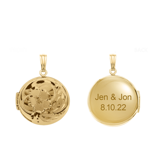 Hand Engraved Design Round Locket in 14K Gold Filled with Optional Engraving (20 x 14 mm)