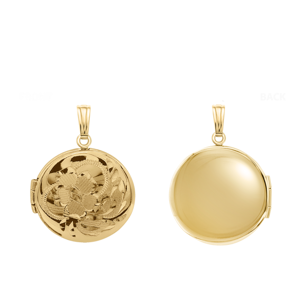 Hand Engraved Design Round Locket in 14K Gold Filled with Optional Engraving (20 x 14 mm)