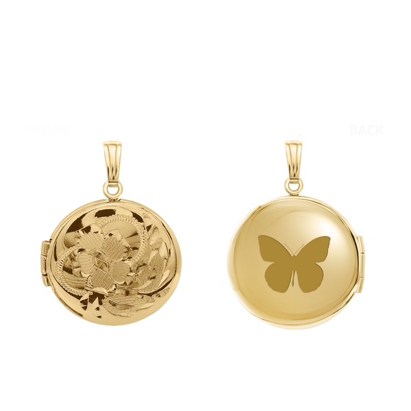 Hand Engraved Design Round Locket in 14K Gold Filled with Optional Engraving (20 x 14 mm)