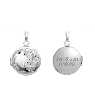 Hand Engraved Design Round Locket in Sterling Silver with Optional Engraving (20 x 14 mm)