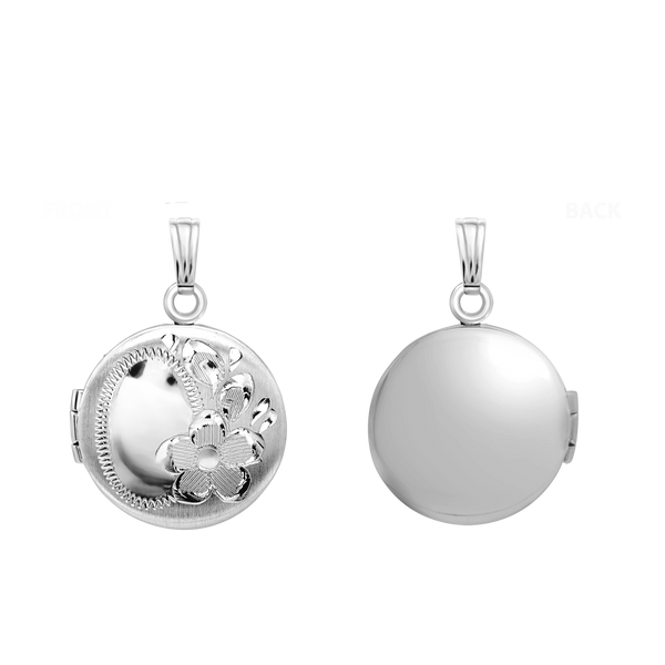 Hand Engraved Design Round Locket in Sterling Silver with Optional Engraving (20 x 14 mm)