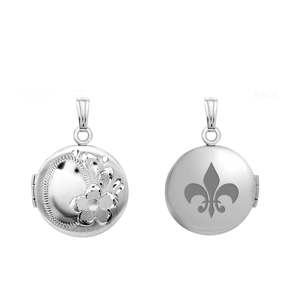 Hand Engraved Design Round Locket in Sterling Silver with Optional Engraving (20 x 14 mm)