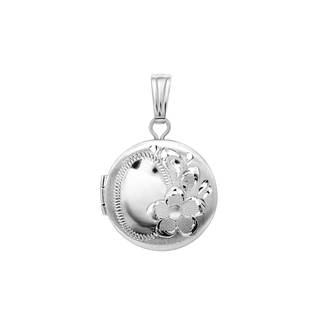 Hand Engraved Design Round Locket in Sterling Silver with Optional Engraving (20 x 14 mm)