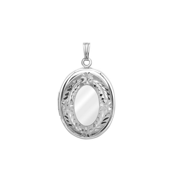 Hand Engraved Design Oval Locket in Sterling Silver with Optional Engraving (39 x 23 mm)