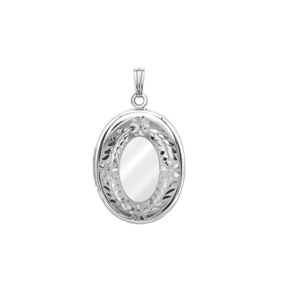 Hand Engraved Design Oval Locket in Sterling Silver with Optional Engraving (39 x 23 mm)