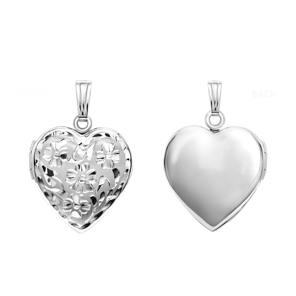 Hand Engraved Design Heart Locket in Sterling Silver with Optional Engraving (28 x 15 mm)