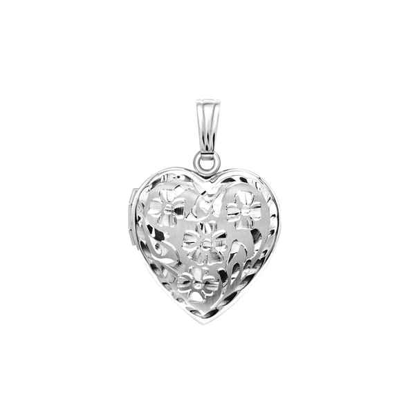 Hand Engraved Design Heart Locket in Sterling Silver with Optional Engraving (28 x 15 mm)