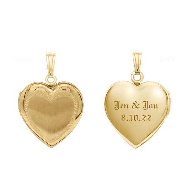 Hand Engraved Design Heart Locket in 14K Gold Filled with Optional Engraving (28 x 19 mm)