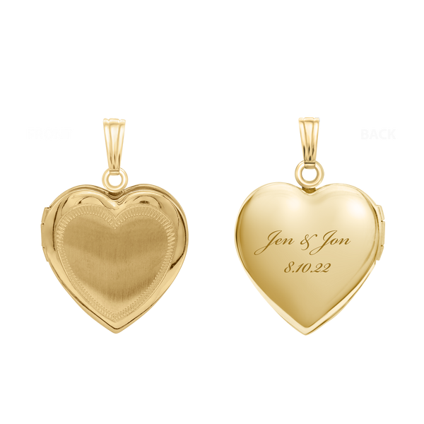 Hand Engraved Design Heart Locket in 14K Gold Filled with Optional Engraving (28 x 19 mm)