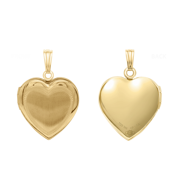 Hand Engraved Design Heart Locket in 14K Gold Filled with Optional Engraving (28 x 19 mm)