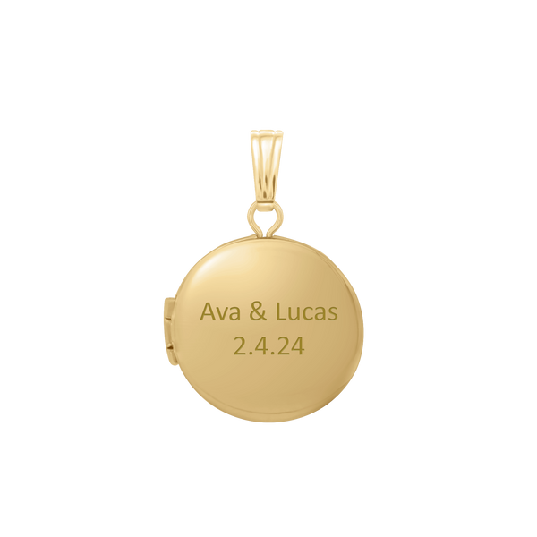 Plain Round Locket in Sterling Silver 18K Yellow Gold Finish with Optional Engraving (14 mm - 32 mm)