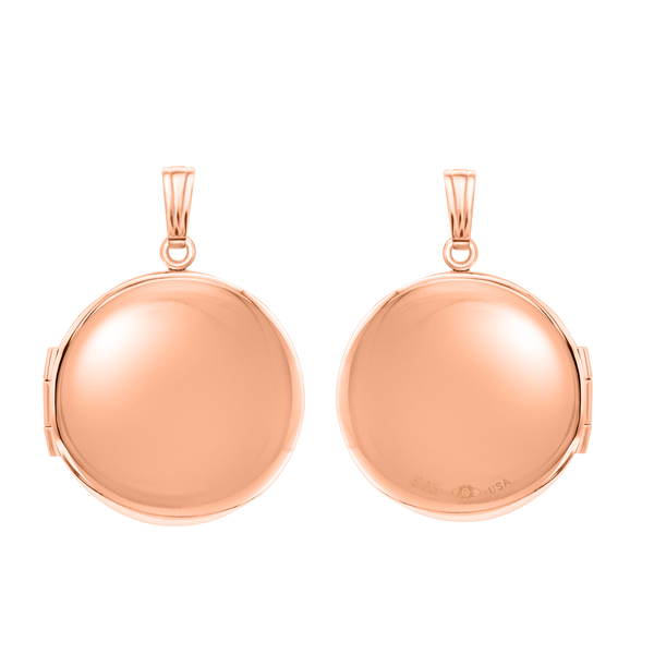 Plain Round Locket in Sterling Silver 18K Pink Gold Finish with Optional Engraving (14 mm - 32 mm)