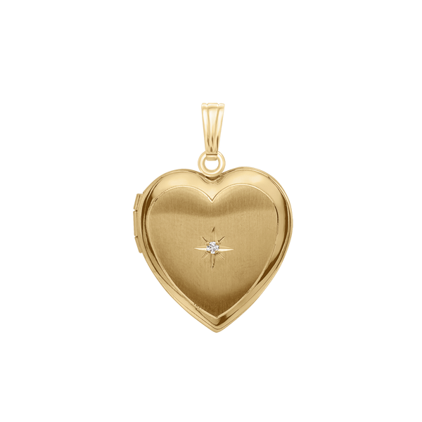 Heart Locket with Diamonds in 14K Gold Filled  with Optional Engraving (28 x 19 mm)