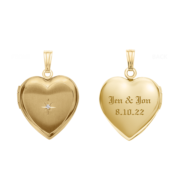 Heart Locket with Diamonds in 14K Gold Filled  with Optional Engraving (28 x 19 mm)