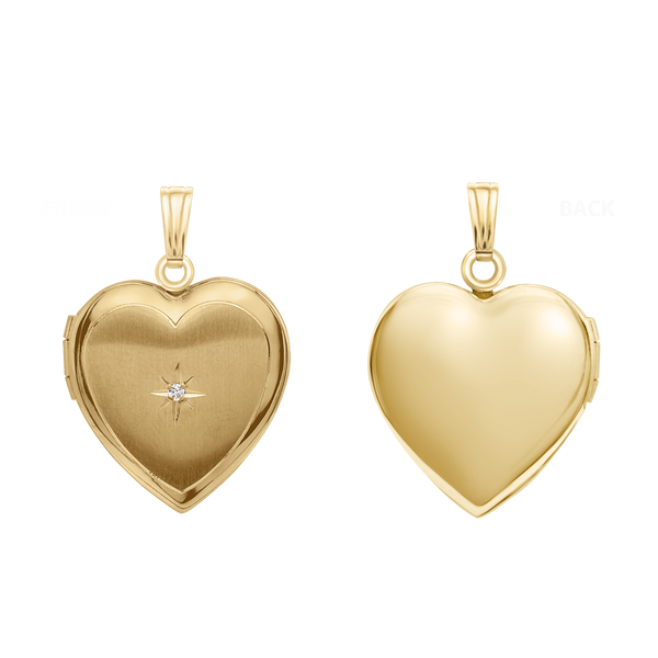 Heart Locket with Diamonds in 14K Gold Filled  with Optional Engraving (28 x 19 mm)