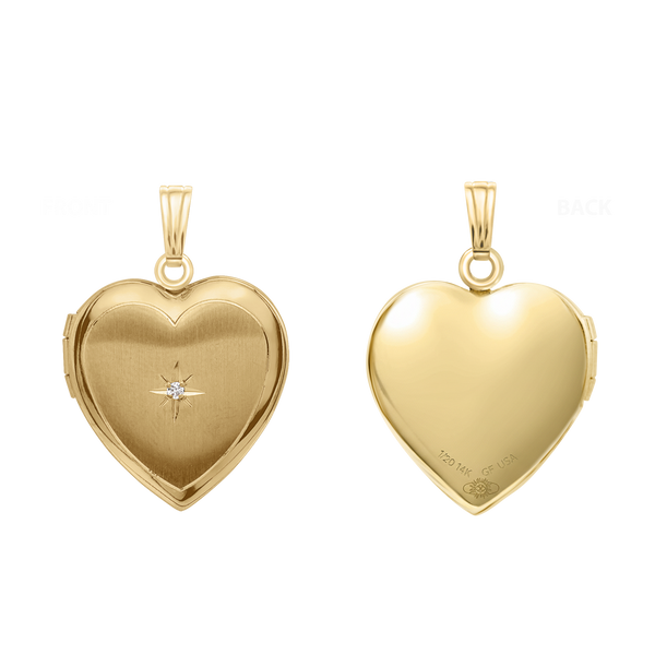 Heart Locket with Diamonds in 14K Gold Filled  with Optional Engraving (28 x 19 mm)