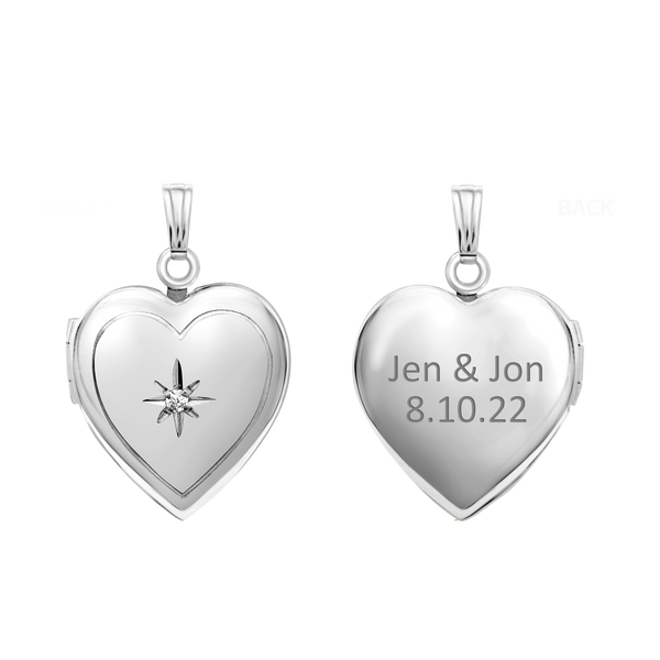 Heart Locket with Diamonds in 14K Gold with Optional Engraving (13 mm - 15 mm)