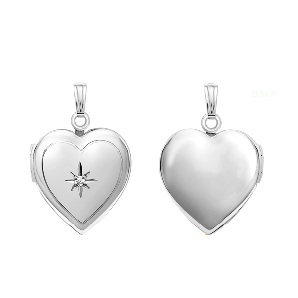 Heart Locket with Diamonds in 14K Gold with Optional Engraving (13 mm - 15 mm)