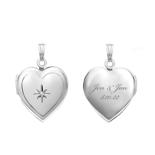 Heart Locket with Diamonds in 14K Gold with Optional Engraving (13 mm - 15 mm)