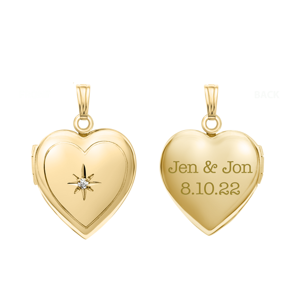 Heart Locket with Diamonds in 14K Gold with Optional Engraving (13 mm - 15 mm)