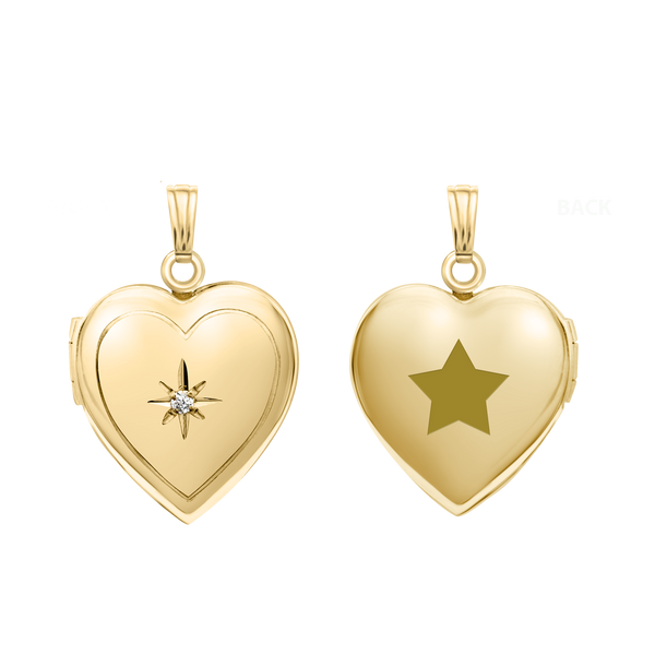 Heart Locket with Diamonds in 14K Gold with Optional Engraving (13 mm - 15 mm)