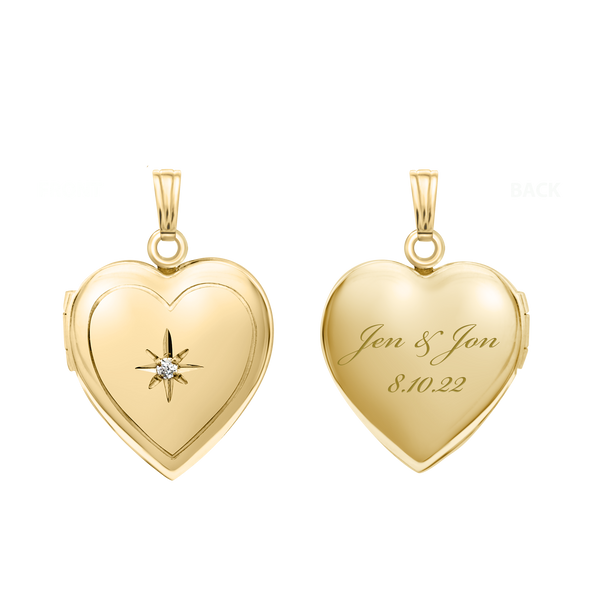 Heart Locket with Diamonds in 14K Gold with Optional Engraving (13 mm - 15 mm)