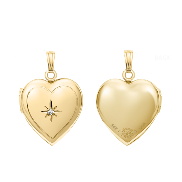 Heart Locket with Diamonds in 14K Gold with Optional Engraving (13 mm - 15 mm)