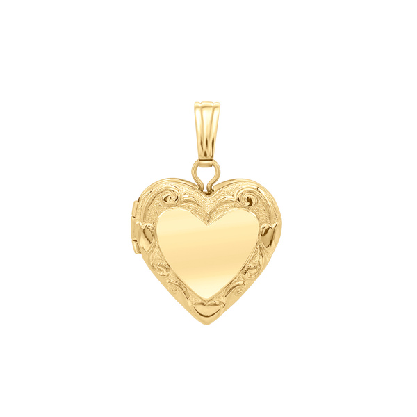 Embossed Heart Locket in 14K Gold Filled with Optional Engraving (20 x 13 mm)