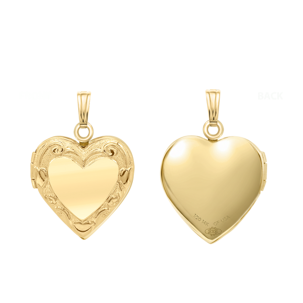 Embossed Heart Locket in 14K Gold Filled with Optional Engraving (20 x 13 mm)
