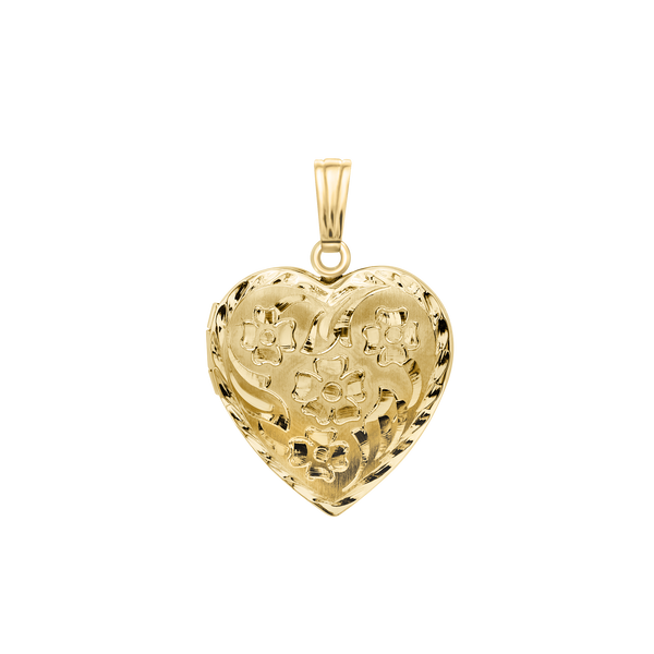 Special Order Only: Hand Engraved Design Heart Locket in 14K Yellow Gold (27 x 19 mm)