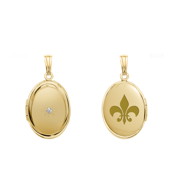 Oval Locket with Diamonds in 14K Gold with Optional Engraving (13 x 10 mm - 16 x 13 mm)