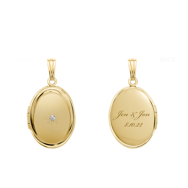 Oval Locket with Diamonds in 14K Gold with Optional Engraving (13 x 10 mm - 16 x 13 mm)